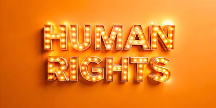 Foto fondo naranja brillante con texto brillante de derechos humanos diseño llamativo para la defensa de los derechos