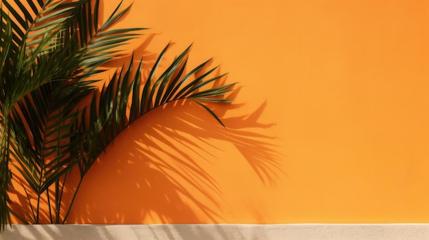 Fondo naranja concreto con hojas de palma Naranja para fondo y papel tapiz AI