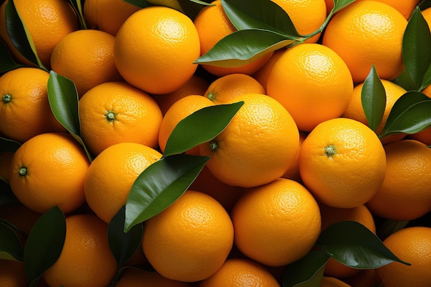 Fondo naranja fresco Mandarinas frescas con hojas Fotografía de alimentos