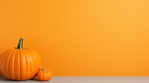 Fondo naranja con fruta de calabaza con concepto de Halloween o Acción de Gracias