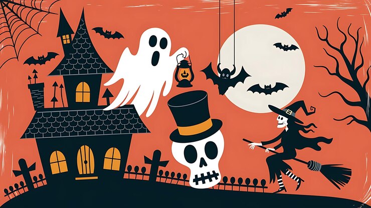 Fondo naranja de Halloween con calabazas