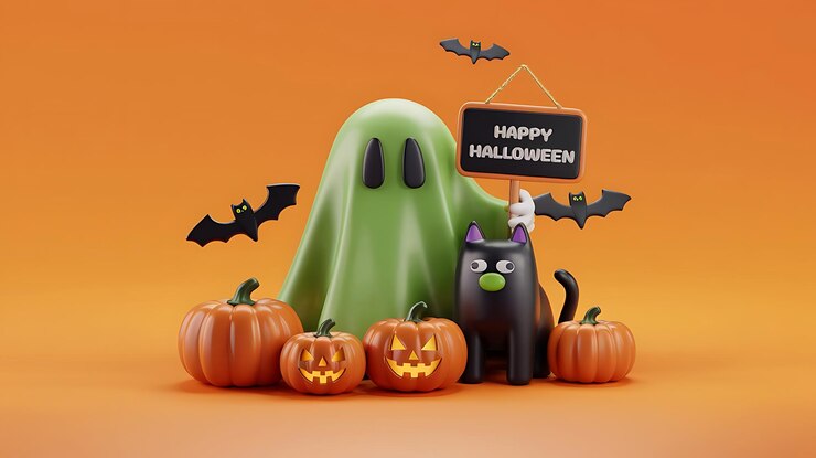 Fondo naranja de Halloween con calabazas