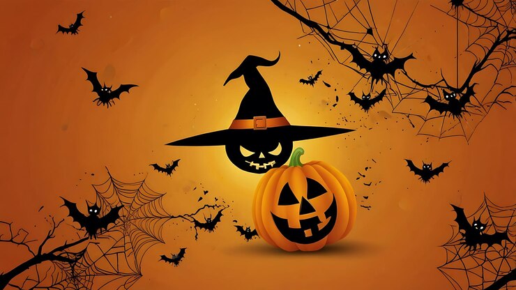 Fondo naranja de Halloween con calabazas