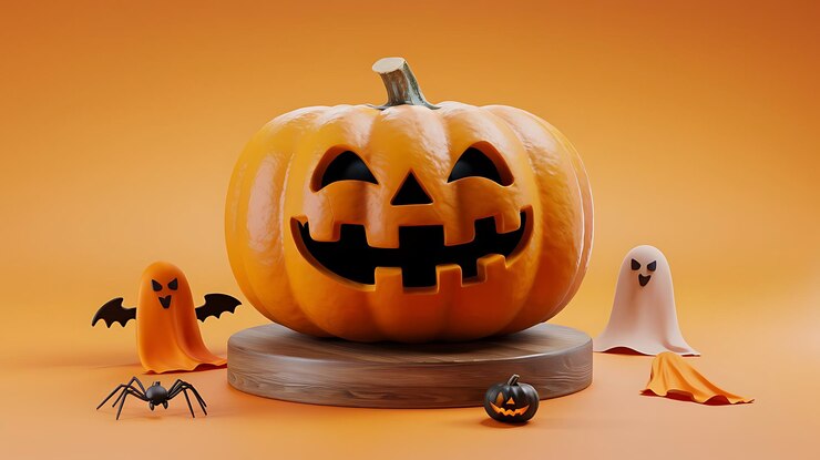 Fondo naranja de Halloween con calabazas