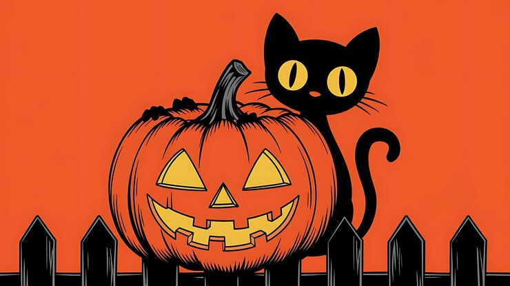 Fondo naranja de Halloween con calabazas