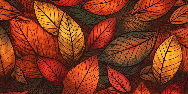 Fondo naranja con textura de hojas caídas de otoño IA generativa