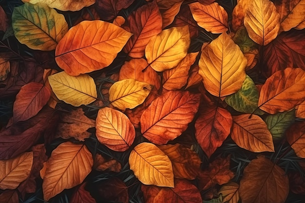 Fondo naranja con textura de hojas caídas de otoño IA generativa