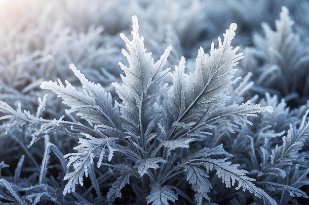 Foto fondo natural abstracto de planta congelada cubierta de escarcha o rime