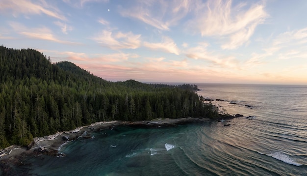 Fondo de naturaleza aérea de la costa del océano Pacífico