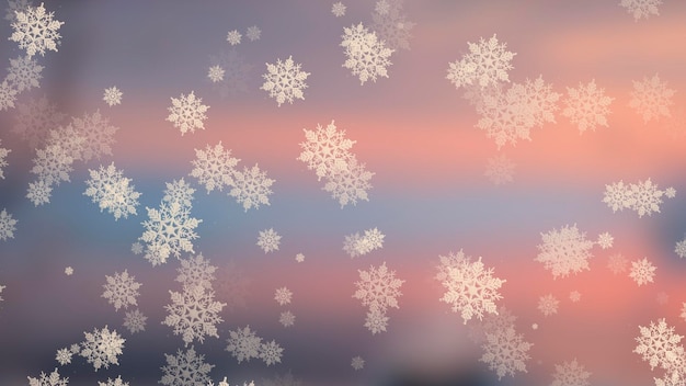 El fondo de la naturaleza borrosa con copos de nieve una fría mañana de invierno