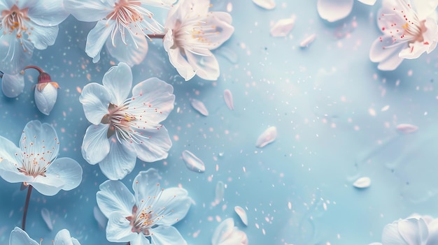 El fondo de la naturaleza de primavera con una hermosa flor en color azul pastel vista superior del estandarte