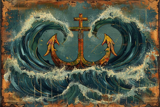 Fondo náutico con emblema y olas