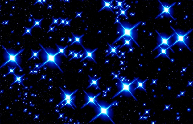 Fondo de navidad abstracto con un destello brillante de estrellas azules sobre un fondo negro