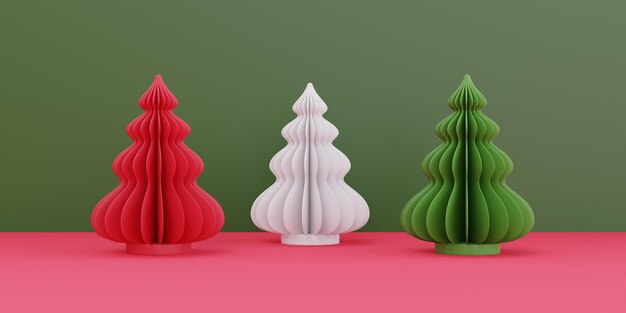 Fondo de Navidad y Año Nuevo con decoración de pino de Navidad para exhibición de productos de Navidad con copia espacio 3d renderizado