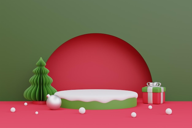 Fondo de Navidad y Año Nuevo con decoración de pino de Navidad para exhibición de productos de Navidad con copia espacio 3d renderizado