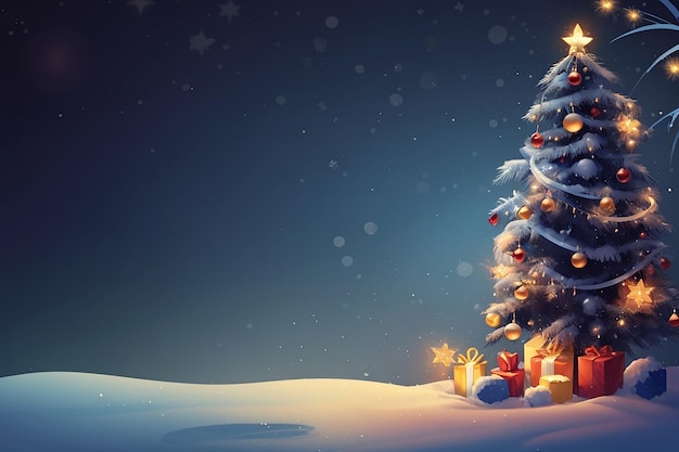 Fondo de Navidad árbol caja de regalo nieve