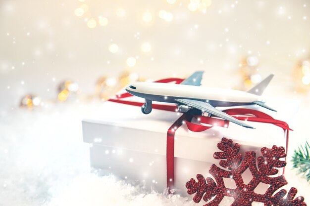 Fondo de navidad con avión