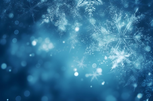 Fondo de navidad azul con copos de nieve ai generativo