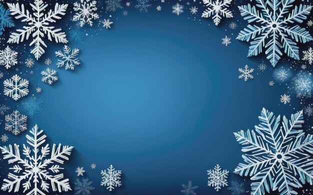 Fondo de Navidad azul con copos de nieve