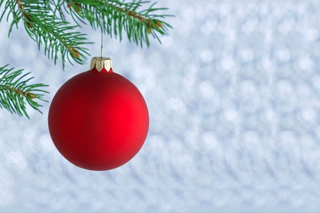 Fondo de Navidad - bola roja y rama de abeto