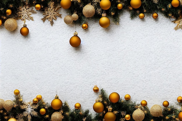 Fondo de Navidad. Bolas de juguete de copos de nieve en abeto. ilustración de procesamiento 3d