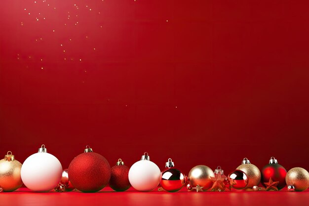 Fondo de Navidad con bolas rojas y blancas sobre un fondo rojo