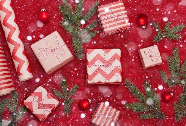 Fondo de Navidad con cajas de regalo.