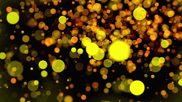 Fondo de Navidad con círculos dorados brillantes bokeh Representación 3d generada por computadora