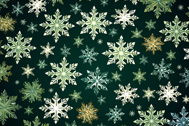 Fondo de Navidad con copos de nieve Patrón de Navidad en fondo verde