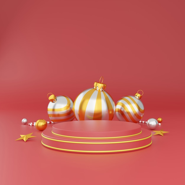 Fondo de Navidad y feliz año nuevo con decoración festiva y espacio de copia. Ilustración 3D