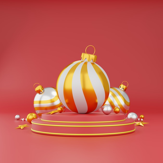 Fondo de Navidad y feliz año nuevo con decoración festiva y espacio de copia. Ilustración 3D