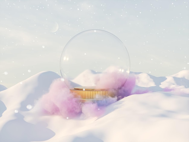 Fondo de Navidad de invierno abstracto con globo de nieve de cristal vacío.