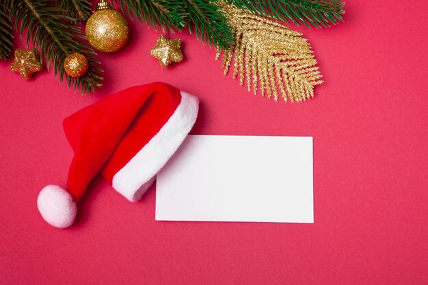 Fondo de Navidad. Maqueta plana de año nuevo con copia en blanco de tarjeta de visita