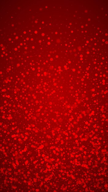 Fondo de Navidad nevado Sutiles copos de nieve voladores y estrellas sobre fondo rojo de Navidad Delicada Navidad nevada dulce Ilustración de vector vertical