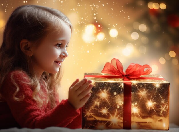 Fondo de Navidad Niña con caja de regalos