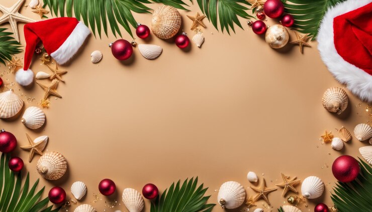 Fondo de Navidad con ramas de abeto adornos rojos y dorados en fondo rojo vista superior plana o sobre la cabeza de la decoración del espacio de copia para el diseño de banners de tarjetas de felicitación o telón de fondo digital