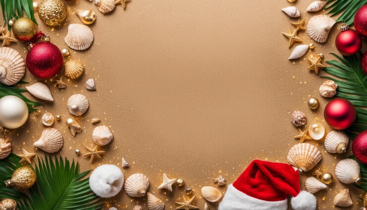 Fondo de Navidad con ramas de abeto adornos rojos y dorados en fondo rojo vista superior plana o sobre la cabeza de la decoración del espacio de copia para el diseño de banners de tarjetas de felicitación o telón de fondo digital
