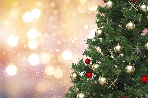 Fondo de Navidad. Árbol de Navidad con hermosos adornos festivos brillantes.