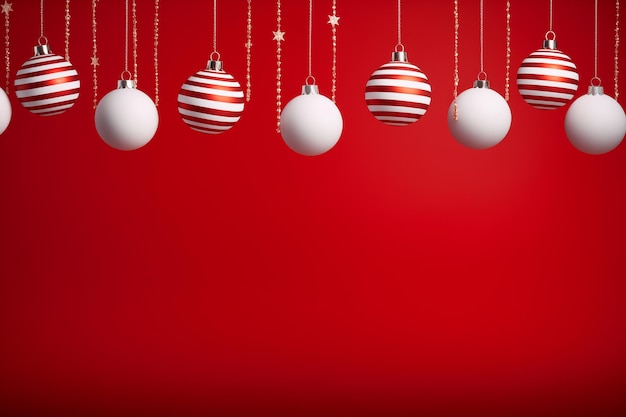 fondo de Navidad rojo con bolas de Navidad a rayas