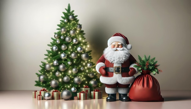 Fondo de Navidad con Santa Claus y un árbol de Navidad ilustración 3d
