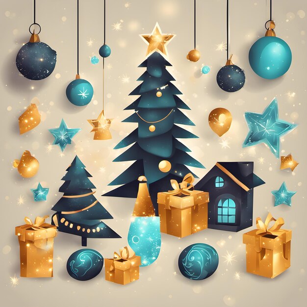 Fondo de Navidad simple o feliz año nuevo copo de nieve elementos de árbol de Navidad diseño retroconcepto