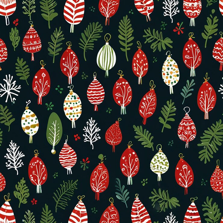 Fondo navideño con árboles y decoraciones