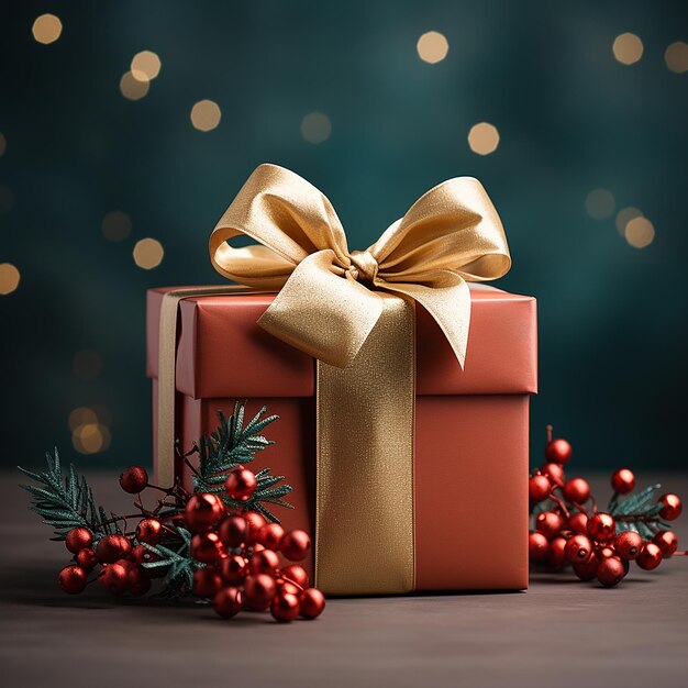 Foto fondo navideño con caja de regalos en la mesa decoración de caja de regalo imagen generada por ia