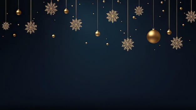 Fondo navideño con copos de nieve dorados y bolas Ilustración vectorial