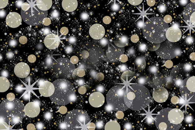 Fondo navideño de copos de nieve y estrellas con fondo negro
