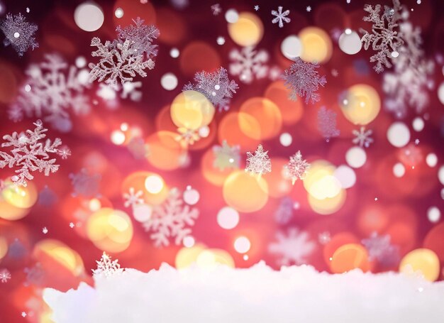 Fondo navideño con copos de nieve y luz bokeh