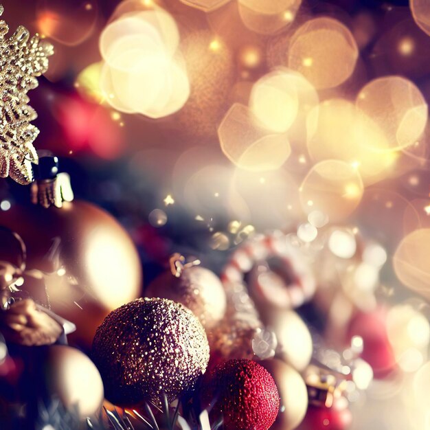 Fondo navideño con decoraciones y luces bokeh