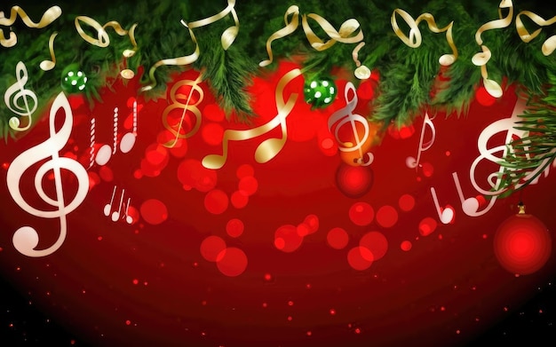 Foto fondo navideño decorado con notas musicales