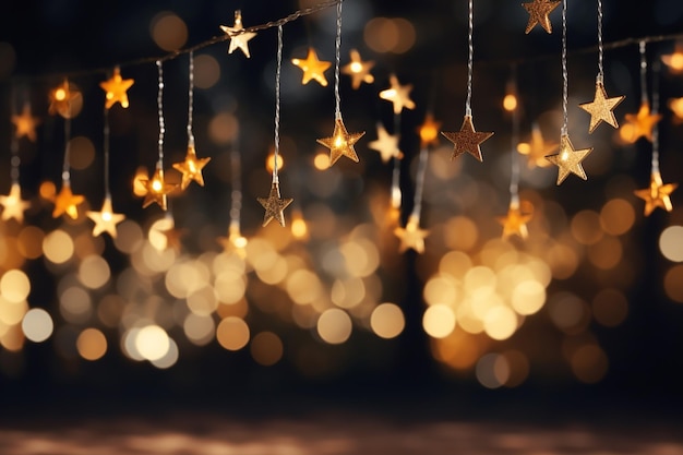 Fondo navideño con estrellas doradas y bokeh