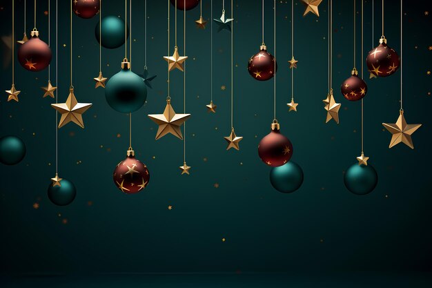 Fondo navideño con estrellas doradas y bolas